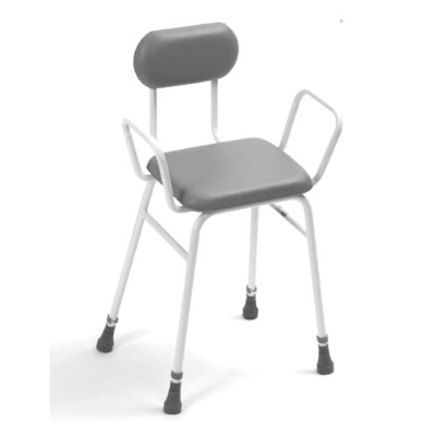 Adjustable shower stool with armrest & padded back