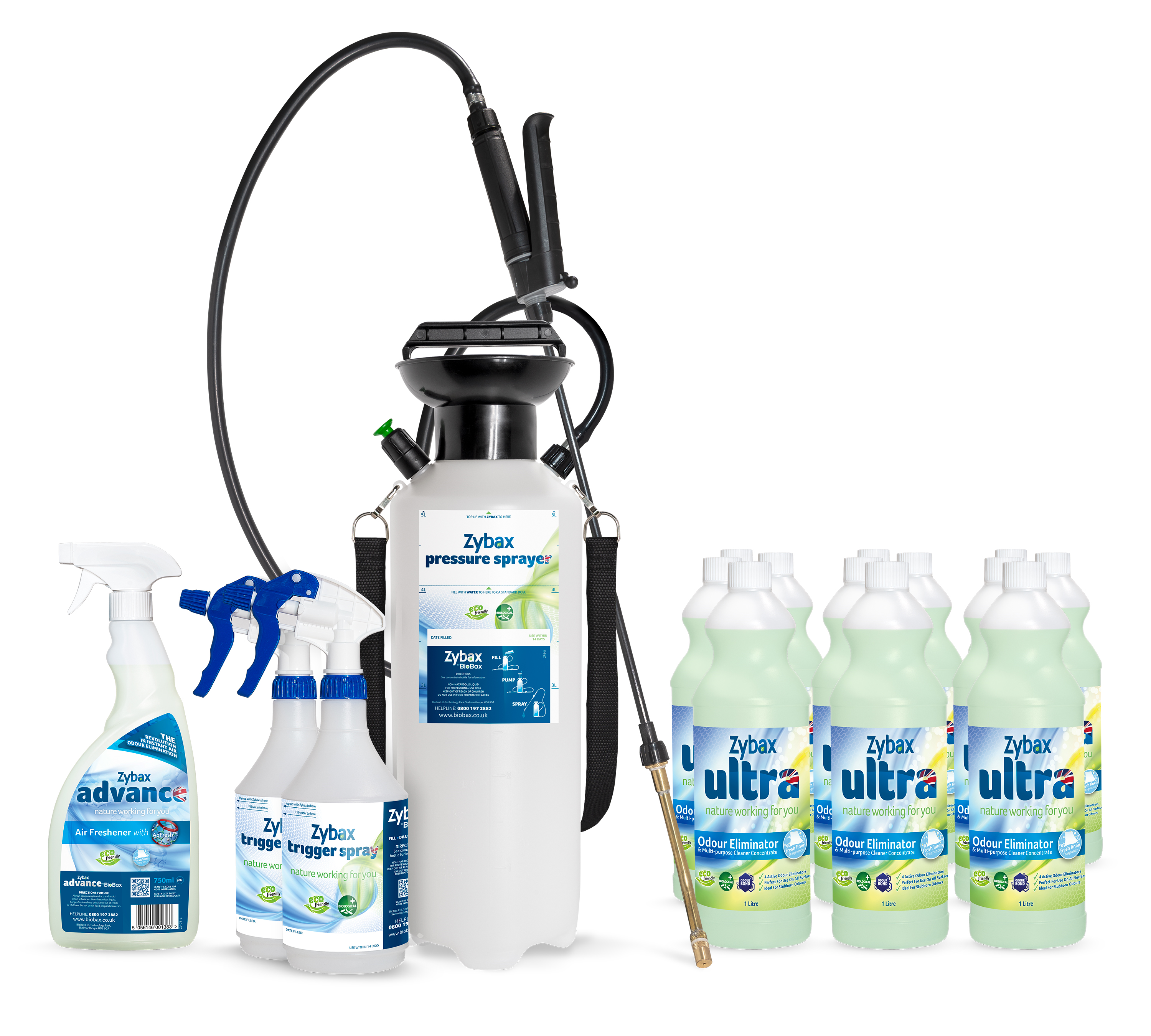 Zybax Professional Starter Kit - Fresh Mint -Contains 12 x 1Litre Zybax Ultra Concentrate , 2 xTrigger Spray Bottles , 1 x 5litre Pressure Sprayer. User Guide Professional Starter Kit - Fresh Mint  -Contains 12 x 1Litre Zybax Ultra Concentrate , 2 xTrigge