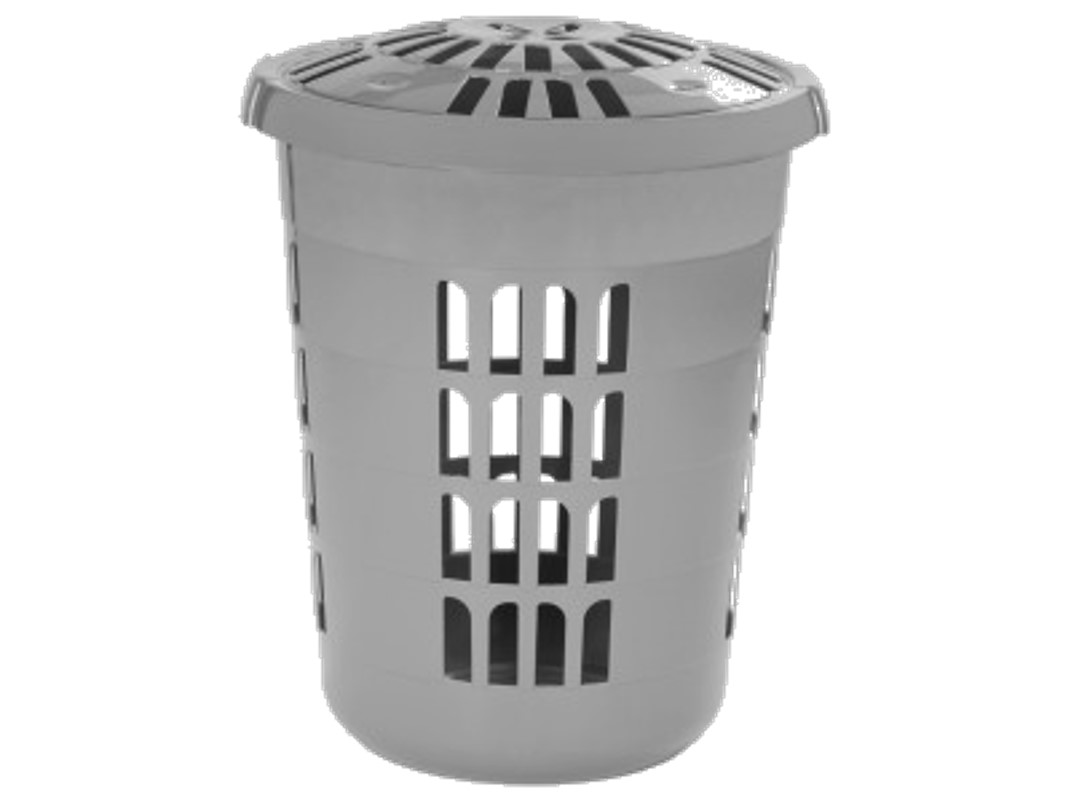 Tall Round Plastic Laundry Storage Hamper Basket - Soft Grey or White with lid