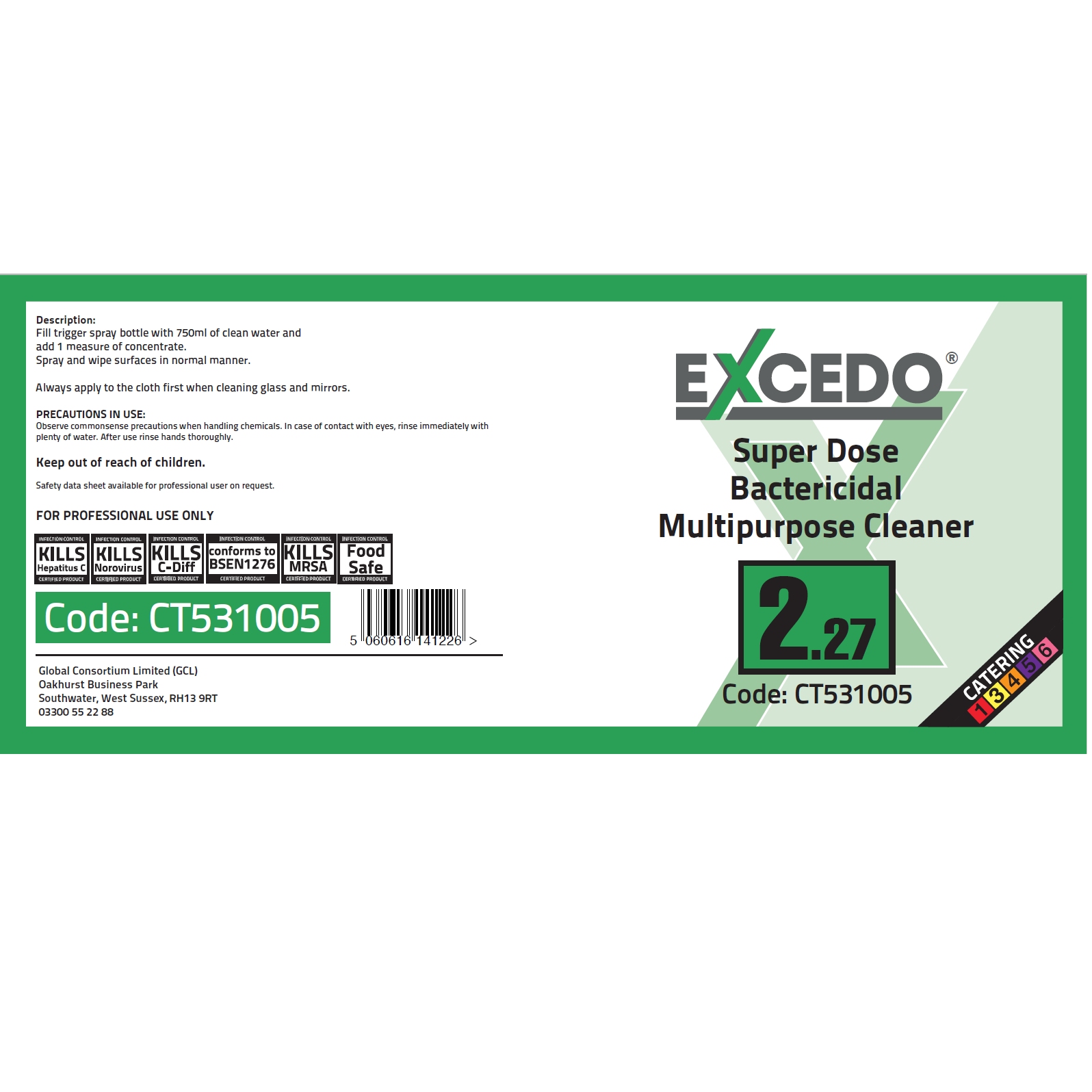 Excedo 2.27 Super Dose Bactericidal Cleaner Trigger Label