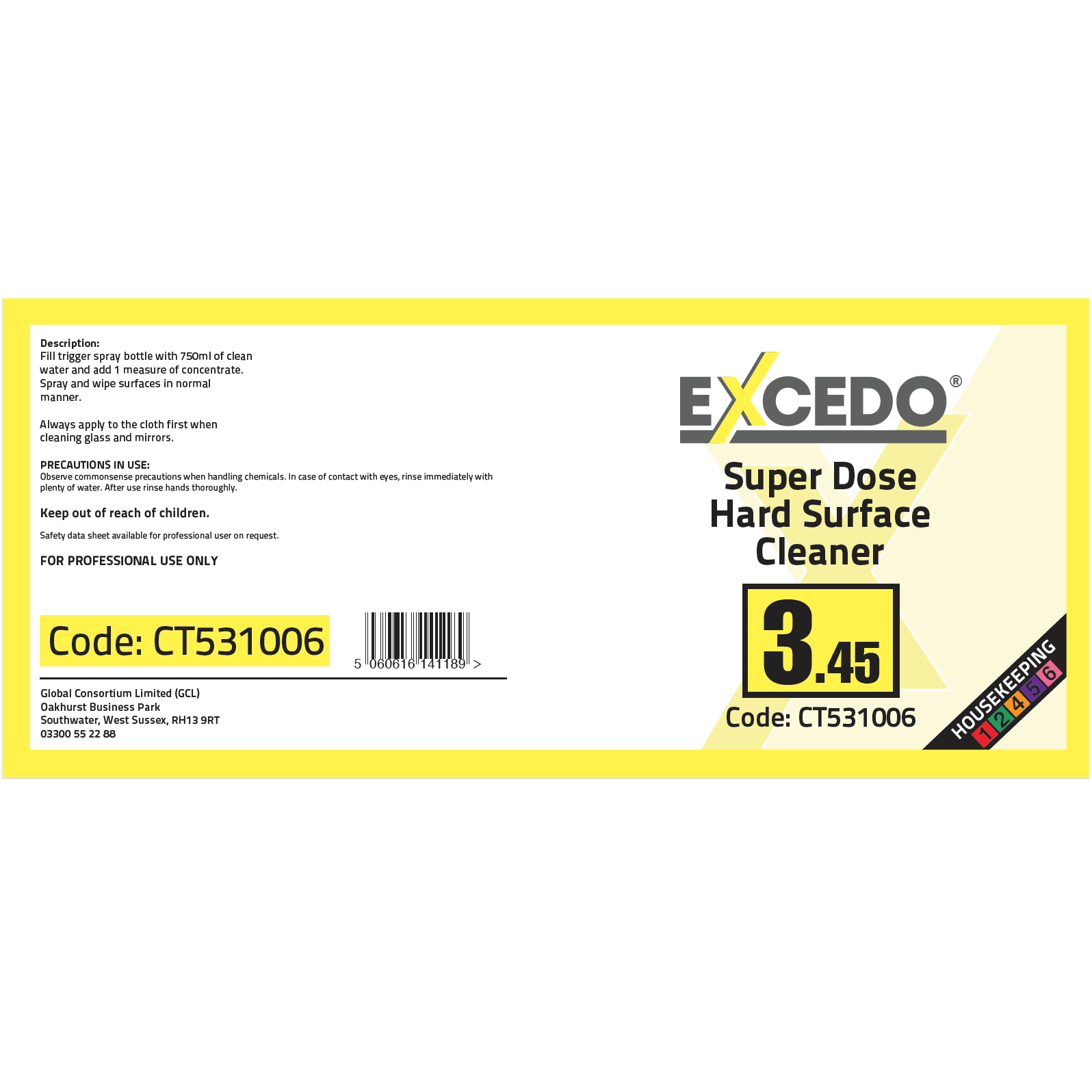 Excedo 3.45 Super Dose Hard Surface Cleaner Trigger Label