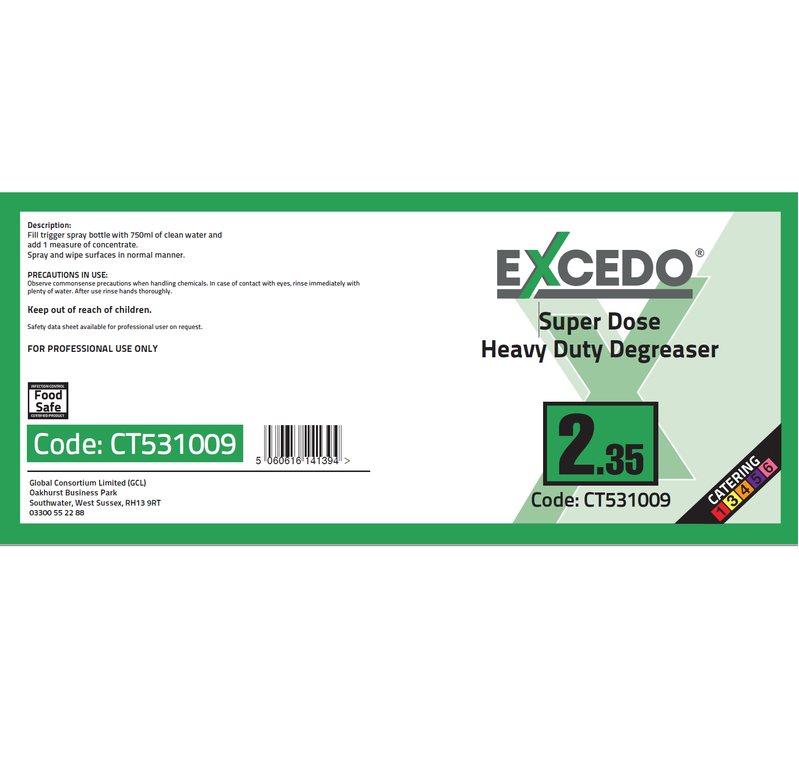Excedo 2.35 Super Dose Heavy Duty Degreaser Trigger Label