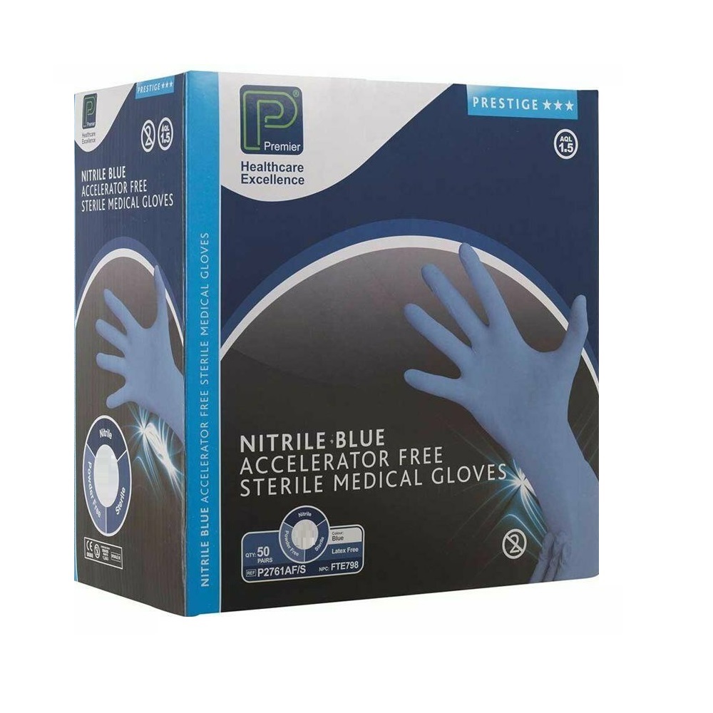 Nitrile Blue Sterile Gloves - Small x 50