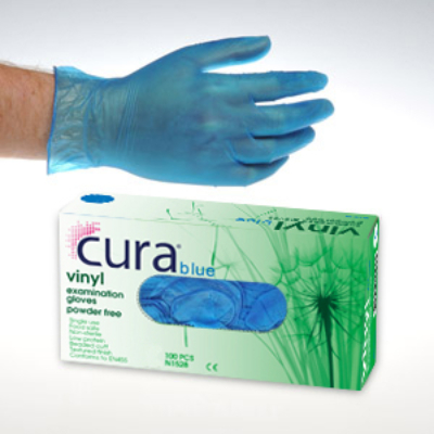 Cura Premium P/Free Blue Vinyl Gloves - Medium - 10 x 100