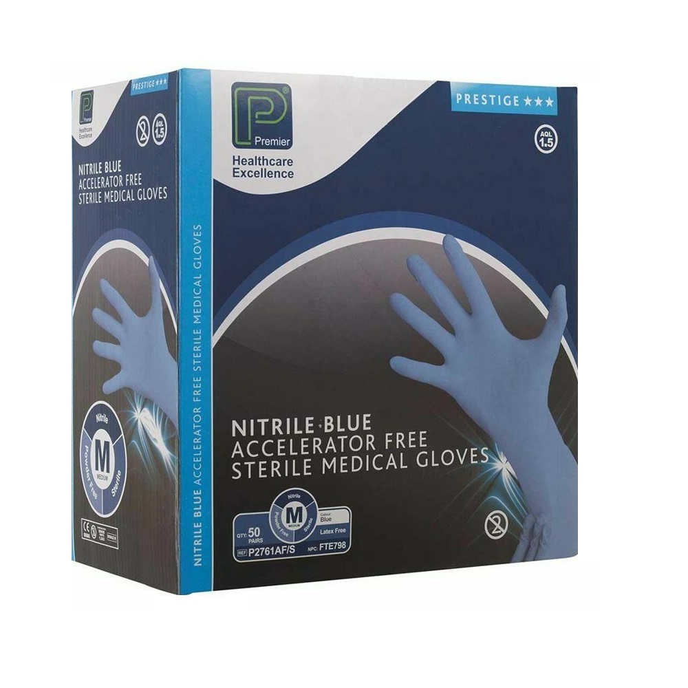 Nitrile Blue Sterile Gloves - Large x 50