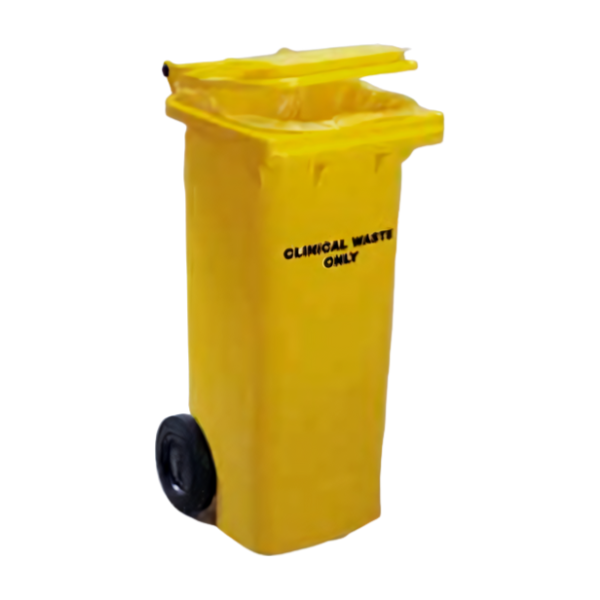Plastic Wheelie Bin 'Clinical Waste Only Text' - 140ltr - Yellow