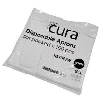 Cura Flat Pack Aprons - White - 10 x 100