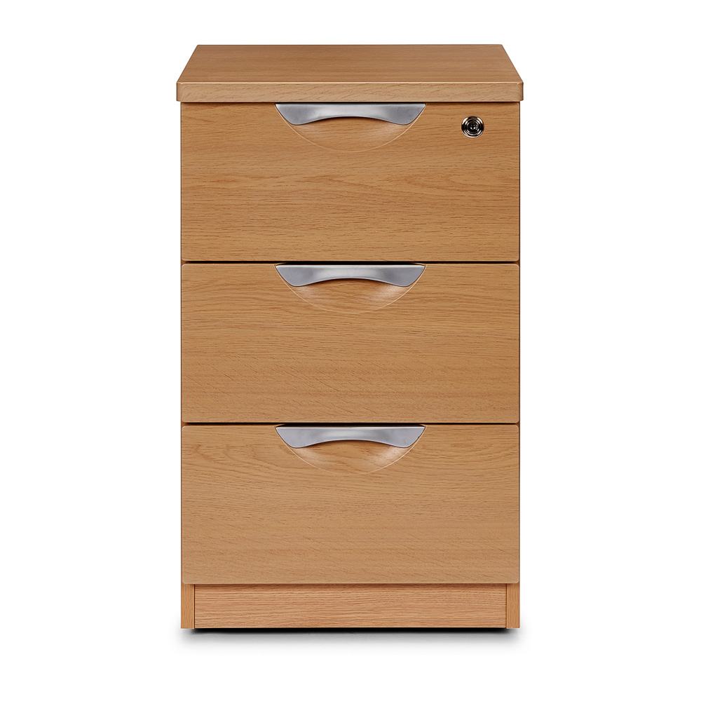 Stock 7 Ravenglas 3 drawer bedside cabinet with lock fitted to top drawer 
Size: W450 x H750 x D500mm 
Finish: Light Oak