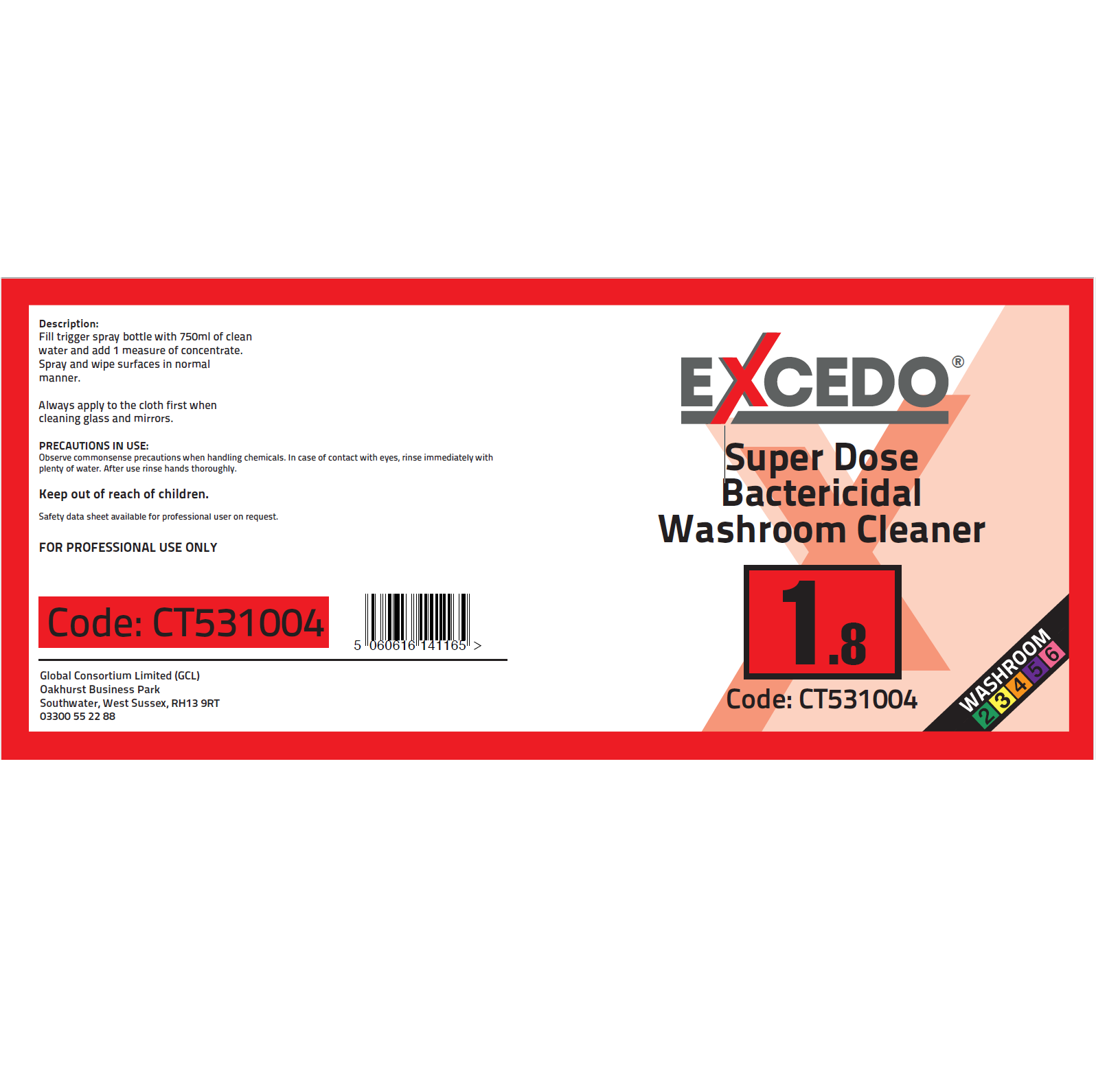 Excedo Super Dose Washroom Bactericidal Cleaner Trigger Label