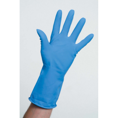 Flock Lined Rubber Gloves - Large - Blue x 10 Pairs