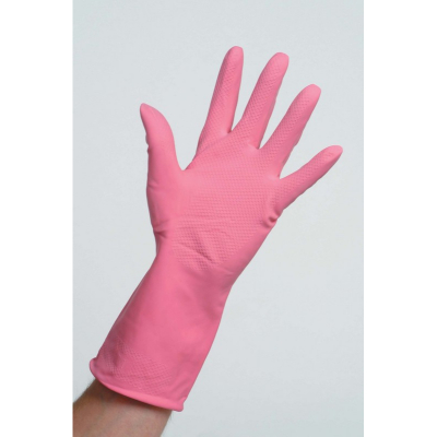 Flock Lined Rubber Gloves - Large - Pink x 10 Pairs