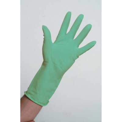 Flock Lined Rubber Gloves - Medium - Green x 10 Pairs