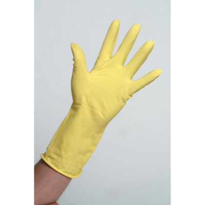 Flock Lined Rubber Gloves - Medium - Yellow x 10 Pairs