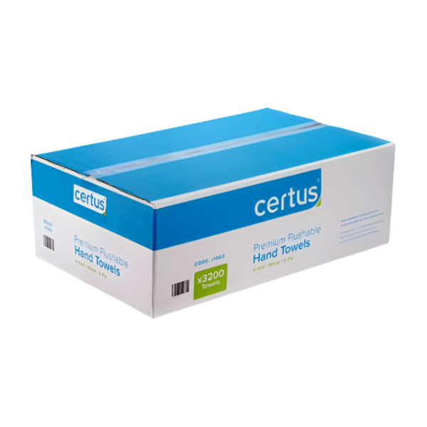 Certus V-fold Flushable White Paper Towels 2 ply - 3200